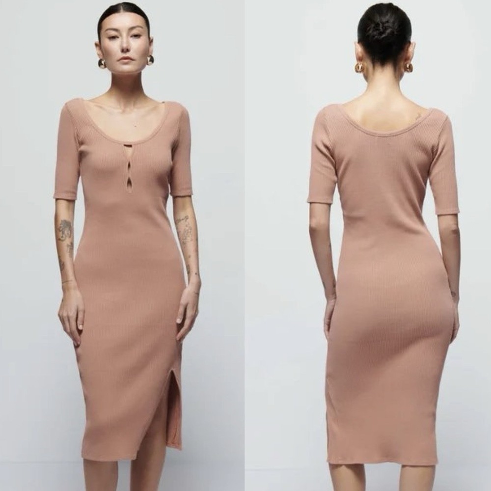 Nation Ltd Haidee Heavy Rib Dress Color Mocha‎ Mousse Chic Upscale Old Money S